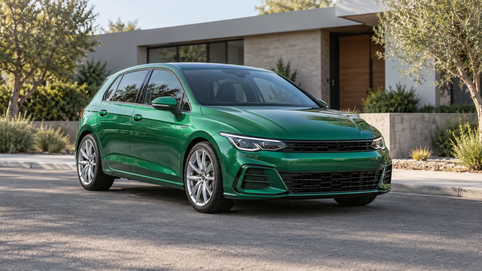 Modern hatchback with a metallic green paint concept