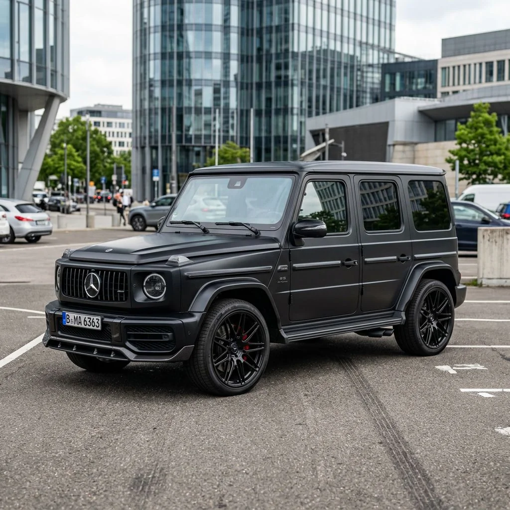 Gray Mercedes-AMG G 63 in a clear three-quarter car image