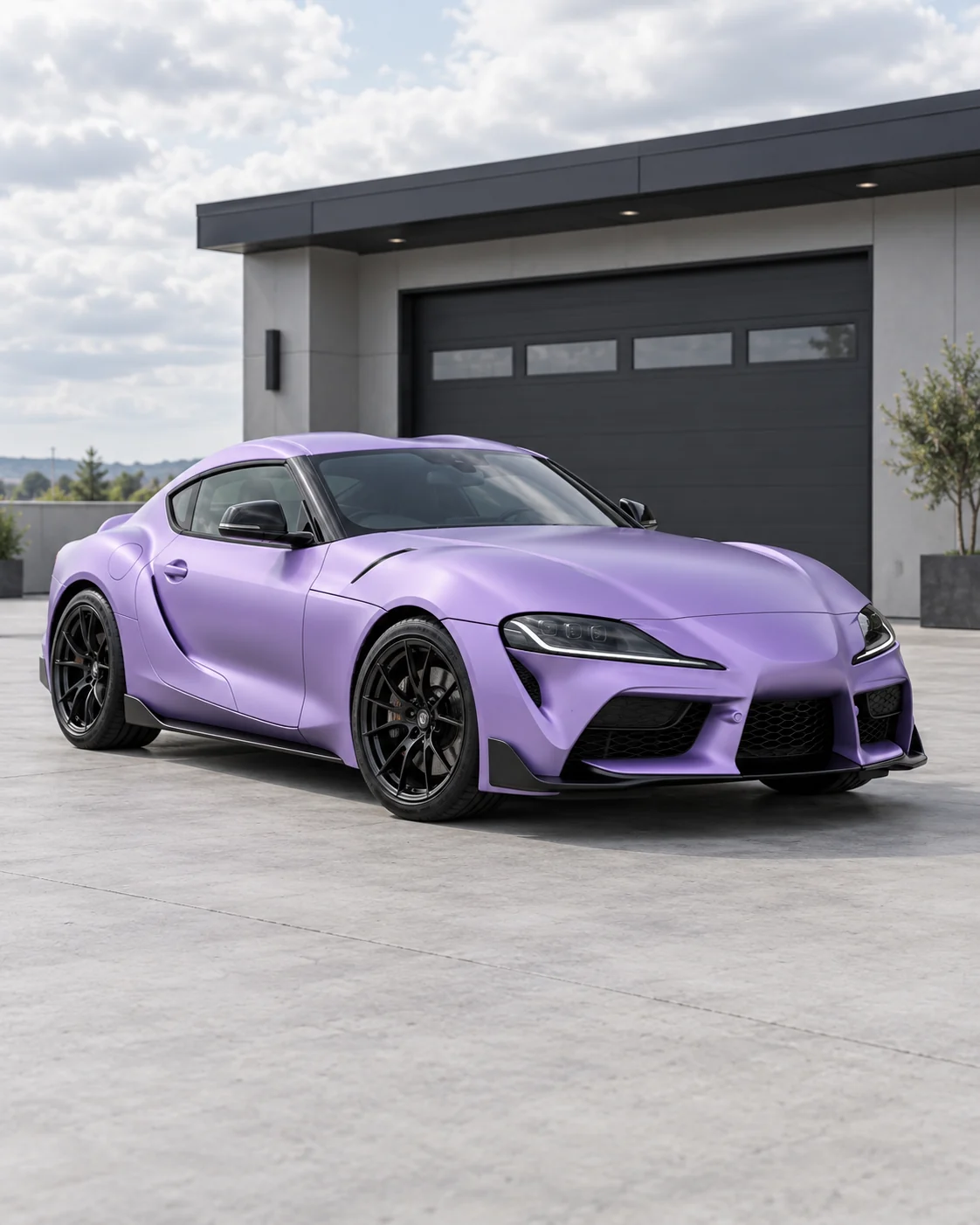 Sports coupe with a satin lavender wrap concept