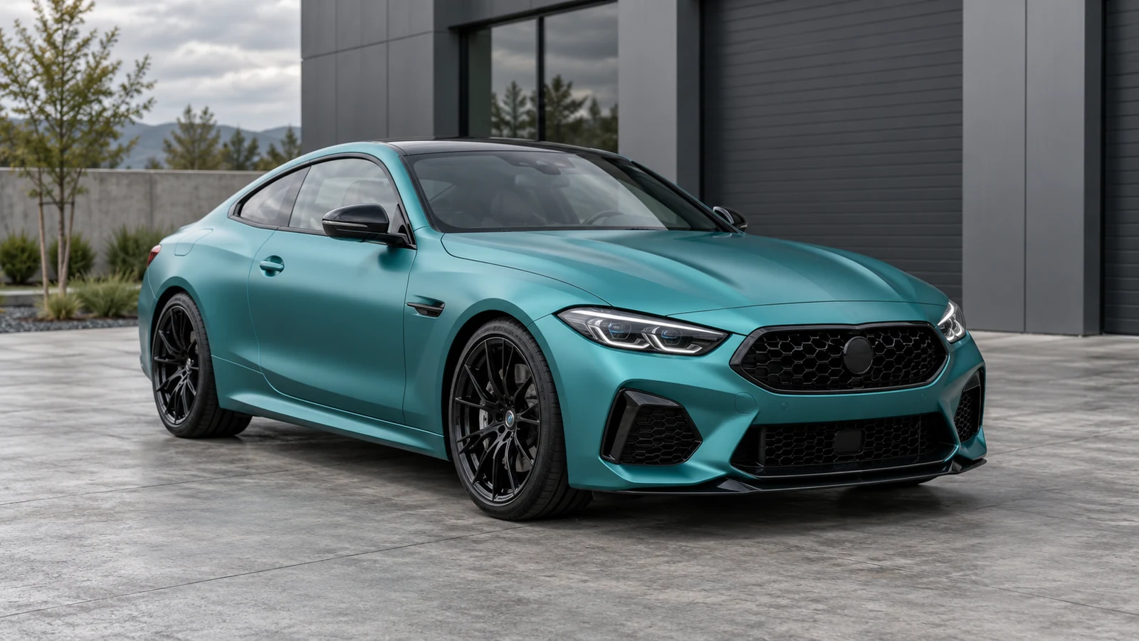 Luxury coupe with a satin teal wrap concept